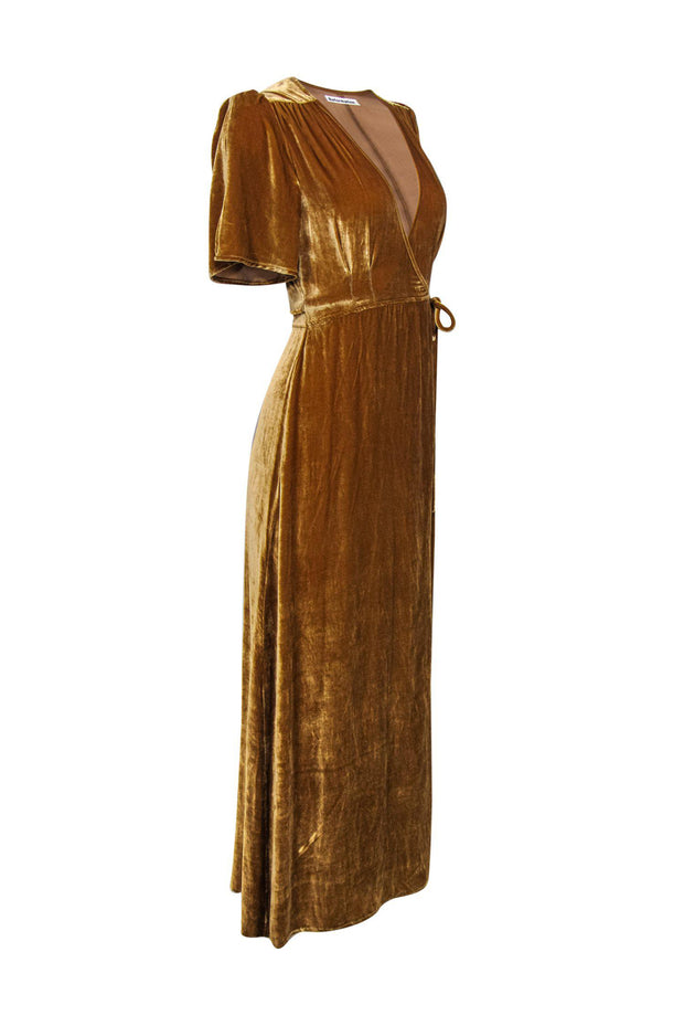 Golden Mustard Velvet Wrap Dress Sz XS ...